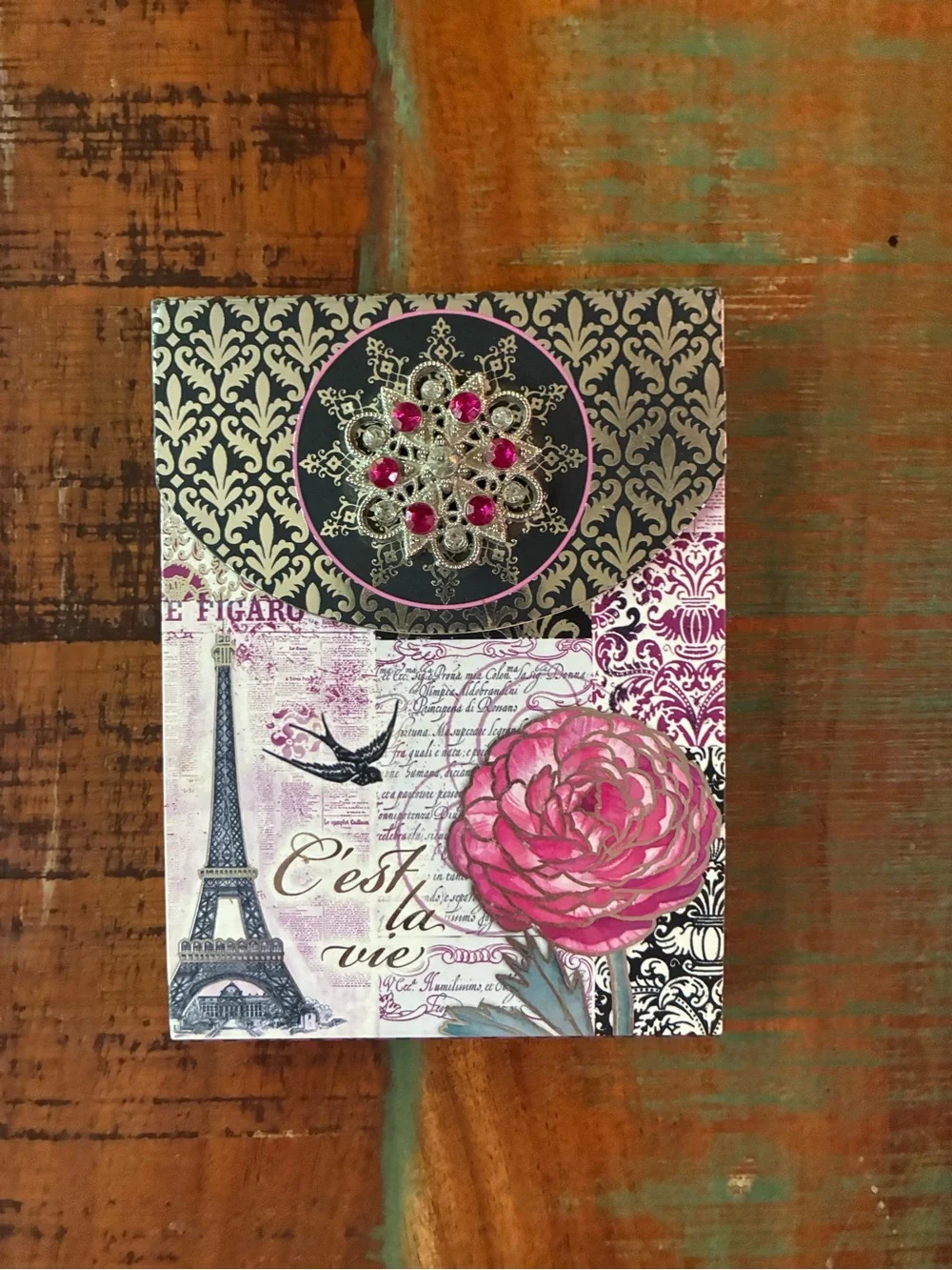 Punch Studio Pink Floral Paris Notepad Jeweled Cover